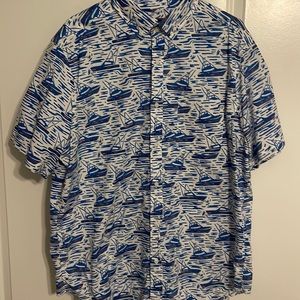 Vineyard Vine Classic Fit Murray Shirt Size XL Sailboats short sleeve white blue